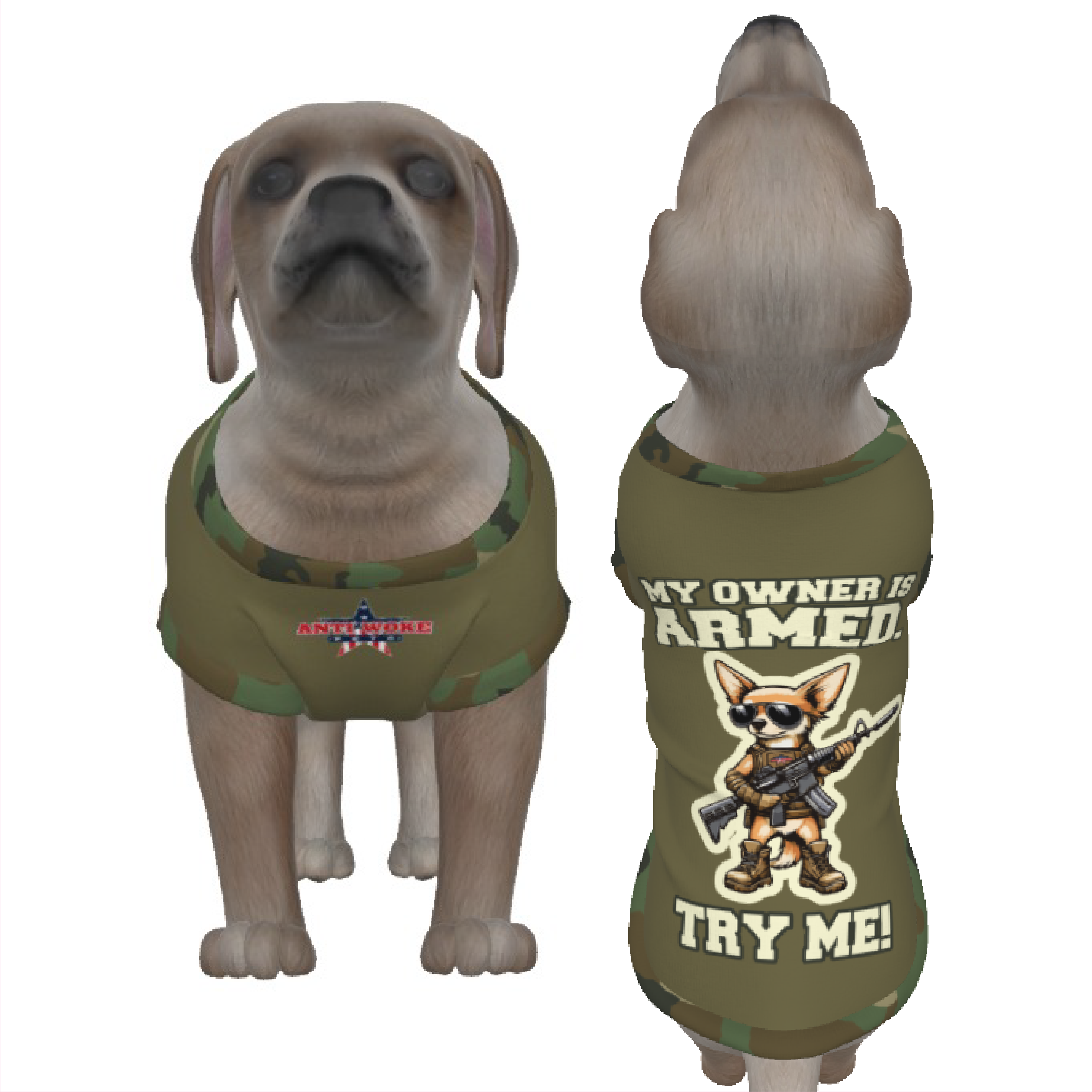 Chihuahua- Olive Green & Camo Collar- My Owner Is Armed- Small Dog's Tank Top